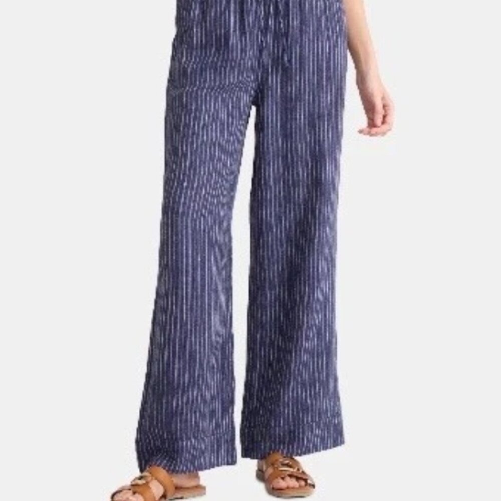xs time and tru wide straight leg linen palazzo pants navy pin striped elastic